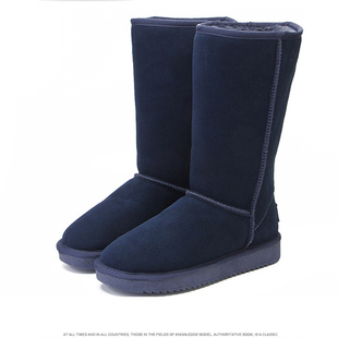 冬季保暖棉鞋5815高筒女雪地靴女靴子5825中筒靴冬靴牛筋底深蓝色