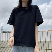 简约黑色t恤女宽松学生韩版夏季棉质原宿风，纯色内搭短袖体恤上衣