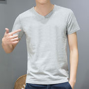 男士短袖t恤v领纯棉，打底衫潮流夏季韩版修身衣服半袖纯色白体桖