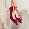 粗跟高跟鞋婚鞋女2023冬季结婚新娘敬酒订婚鞋不累脚红色单鞋