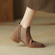 韩版女短靴低跟靴磨砂41-43大码秋冬靴单靴，圆头大号松紧女靴