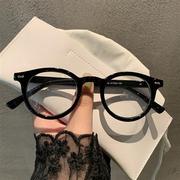 韩颜透明平光镜女i2s超轻小框铆钉，素版眼镜复古n020款黑色配度数