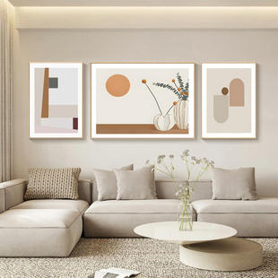 客厅装饰画莫兰迪现代简约沙发，背景墙挂画几何三联画抽象壁画北欧
