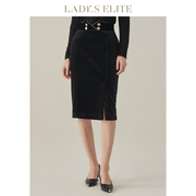 ladyselite慕裁黑丝绒西装，半身裙女2023高级感优雅职业裙