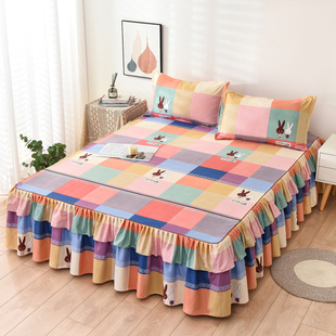 活性全棉单件厚床罩纯棉斜纹，床裙式床垫套枕套1.5m1.8米床上用品