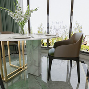 北欧轻奢圆形大理石餐桌客厅，饭桌家用小户型，简约现代铁艺西餐圆桌
