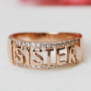欧美时尚夸张锆石戒指 高质量抛光玫瑰金银戒指女性 ister戒指