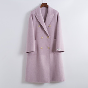 紫色长毛双面羊绒大衣女 中长款羊毛小香风百搭西装领外套 宽松潮
