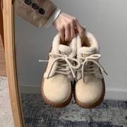 白色厚底雪地靴女款冬季加绒加厚系带保暖防滑2023外穿棉鞋子