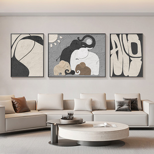 现代简约客厅装饰画抽象大气沙发，背景墙壁高级感大象2024挂画