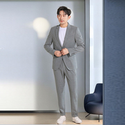 themasee男装浅灰色，韩版修身轻柔商务套装，西服休闲两件套西服
