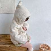 女童连帽外套加绒加厚男宝宝，针织开衫婴儿，毛衣公主洋气羊羔绒冬装
