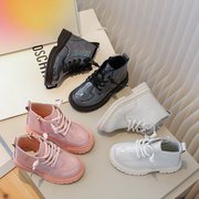 女童鞋子粉色洋气马丁靴，2023春秋款儿童，冬季短靴宝宝秋冬靴子