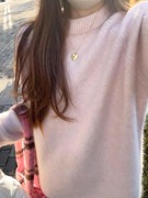奶fufu!软糯粉色圆领，套头毛衣女(毛衣女)冬季韩版百搭长袖针织衫上衣