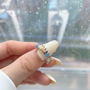 欧美彩锆S925纯银满钻戒指女小众设计马眼石排钻婚戒指环
