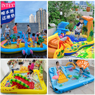 intex婴儿童游泳池大号充气戏，水池家用室内户外海洋球宝宝喷水池