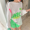 现 2023韩国女装夏季宽松百搭荧光色字母印花长袖薄款防晒T恤