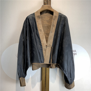杭州香云纱外披宽松蝙蝠袖100桑，蚕丝时尚气质，短款衬衫外套双面穿