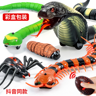 抖音遥控眼镜蛇儿童整蛊玩具电动感应仿真蛇会爬动吓人逗猫动物蛇