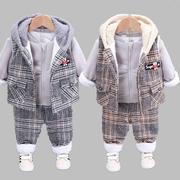 秋冬装0-1-2-3岁半男宝宝衣服，冬天婴儿童加绒套装，女童装三件套潮5