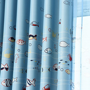 小鱼印花窗帘遮光环保儿童房，卡通男孩卧室，窗帘布成品定制