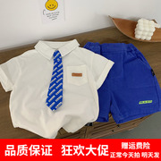 男童儿童装夏装衬衫短袖t恤polo纯棉学院风，礼服领带毕业照表演服