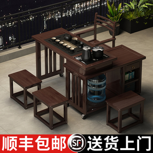 阳台旋转茶桌家用小型茶台可移动实木喝茶桌椅，组合多功能茶几套装