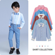 儿童衬衣长袖韩版男童纯白棉衬衫中小童衬衣翻领童装衬衫