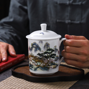 景德镇骨瓷茶杯家用陶瓷杯，带盖大容量水杯办公茶杯，会议杯定制刻字