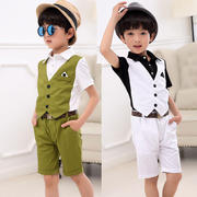 童针织短袖+短裤马甲，小西装套装，男儿童六一礼服2023夏季韩版