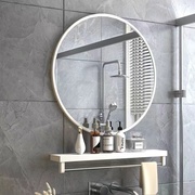 白色圆形浴室镜子北欧风，卫生间化妆镜带置物架，洗手间壁挂式免打孔