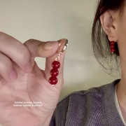 ouswa耳饰“红”色连衣裙显白少女复古红天然石925银针耳钉耳环耳