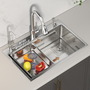 银色厨房水槽大单槽，家用加厚手工，纳米sus304不锈钢洗菜盆洗碗槽