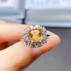 中国地质大学天然黄水晶戒指，晶体全净强力招财S925银6*6mm