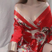趣情内衣日系碎花，和服蝴蝶结睡袍黑色红色，日式妖娆高档睡衣
