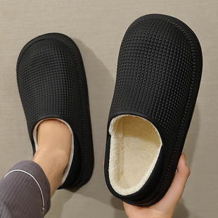 防水棉拖鞋男士冬季保暖2023外穿防滑包跟居家用黑色男式棉鞋