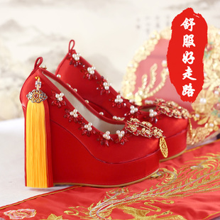 秀禾服婚鞋婚纱新娘鞋红色喜鞋结婚鞋12cm超高跟坡跟鞋中式婚礼鞋