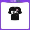 香港直邮MSGM 女士黑色棉质字母LOGO粉色图案印花圆领短袖T恤 MDM
