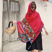 民族风红色围巾夏季薄款丝巾，披肩沙滩巾防晒云南丽江新疆沙漠纱巾