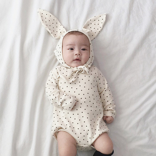 ins2024春秋韩国新生婴儿，可爱兔子连体，哈衣宝宝百天星星满月衣服