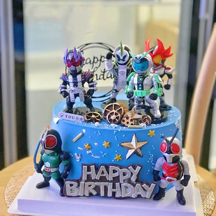 假面6个骑士蛋糕装饰摆件儿童男孩，烘焙插卡通动漫蒙面超人玩具公
