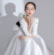 女童白色洋气公主裙儿童钢琴演出服花童高端主持人晚礼服冬季
