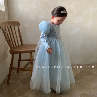 peachpie童装冰蓝披风纱裙，公主裙女儿童连衣裙长裙24