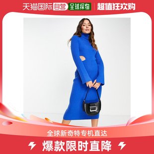 香港直邮潮奢asos女士设计高翻领(高翻领，)剪口束腰中长连衣裙(蓝色)