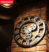 美式复古做旧齿轮挂钟木质创意挂钟工业风钟表酒吧餐厅装饰品壁钟