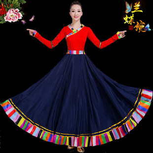 藏族舞蹈演出服装女中老年广场舞套装民族舞台大摆裙练习半身长裙