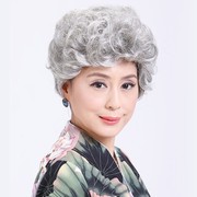中老年人花白假发慈祥妈妈，短卷发表演系假发，老奶奶灰白整体发套女