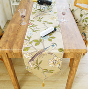 简约欧式餐桌茶几装饰盖布高精密绣花加厚双层刺绣桌旗