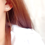日韩流行韩国纯14k金黄金(金黄金，)耳线弯杆光面，微笑耳线长款拧螺丝耳钉