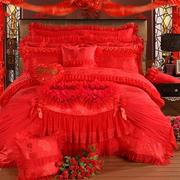 婚庆四件套大红色纯棉结婚床品六八十件套全棉，蕾丝刺绣花床上用品